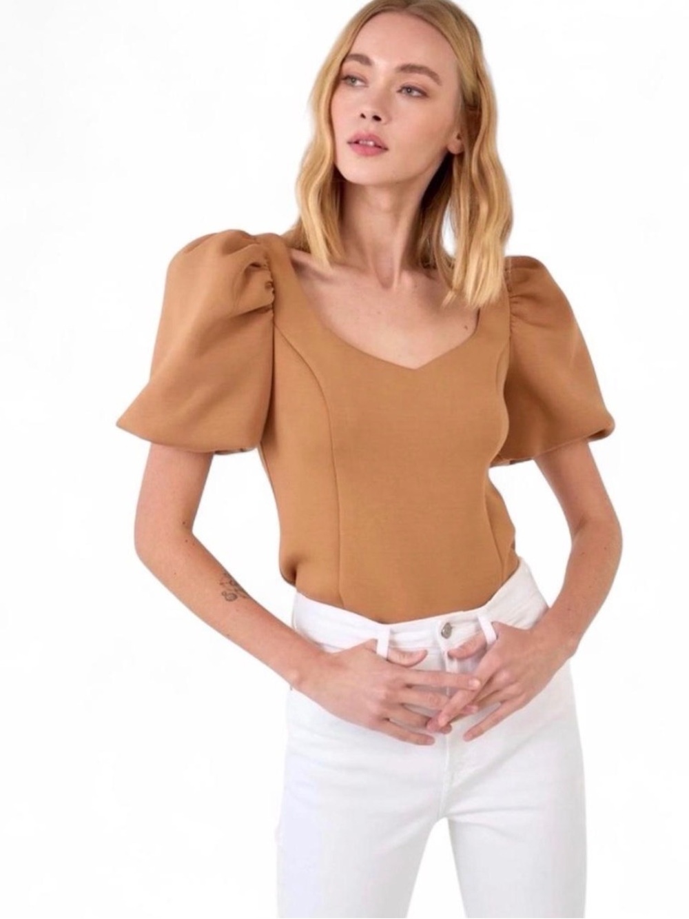 English Factory Scuba Knit Puff Sleeve Top- XS